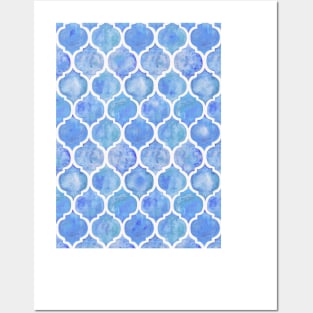 Cornflower Blue Moroccan Watercolor Pattern Posters and Art